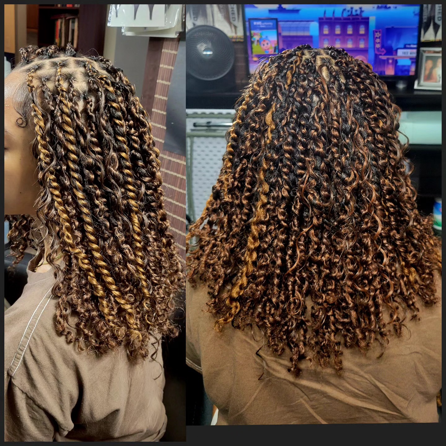 Curly passion twists with honey highlights