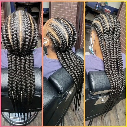 Stitch feed-in braids, three angles